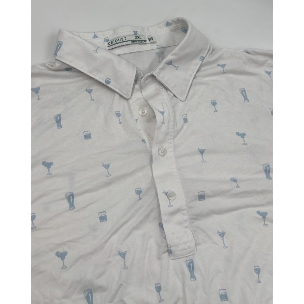 Criquet Men's XXL White Cotton Graphic Short Sleeve Polo